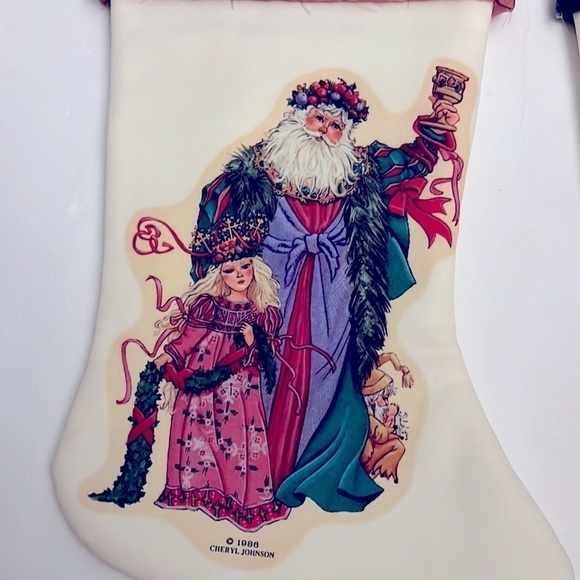 Vintage Cheryl Johnson Old World Santa Christmas Stockings 1986 Pair - Picture 4 of 7